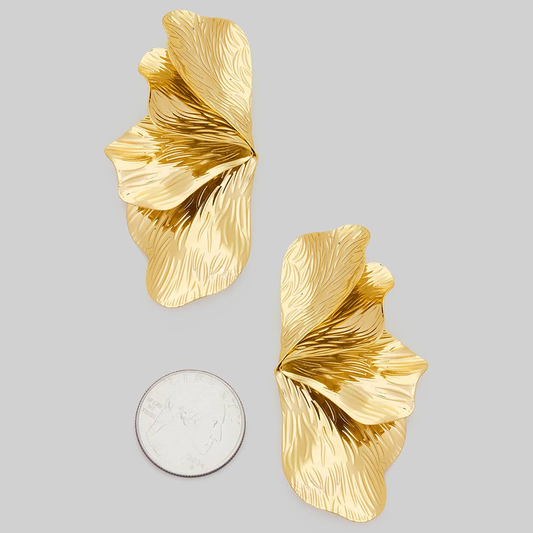 Leaf Petal Drop Gold Earrings