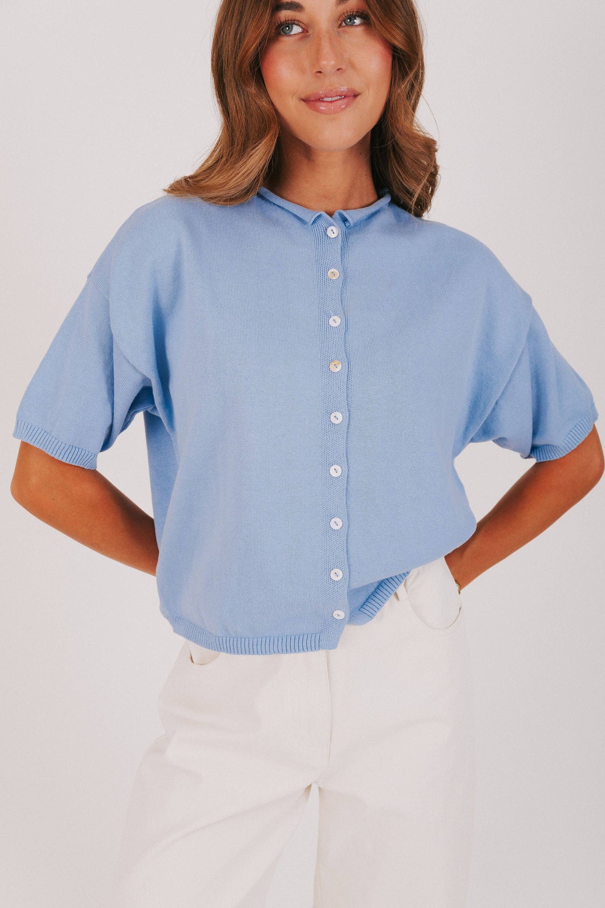 Carolina Blue Short-Sleeve Cardigan - B. Laine
