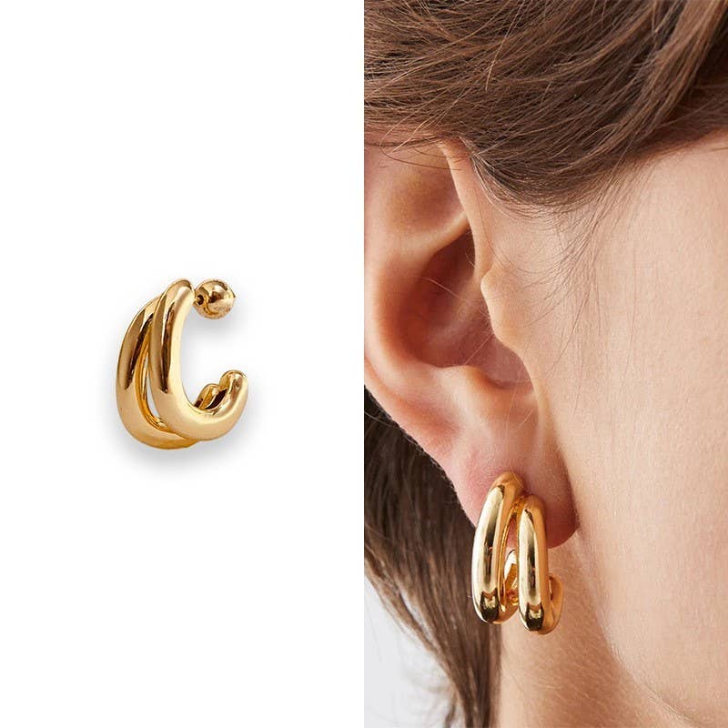 Gold Double-Hoop Sculptural Earrings