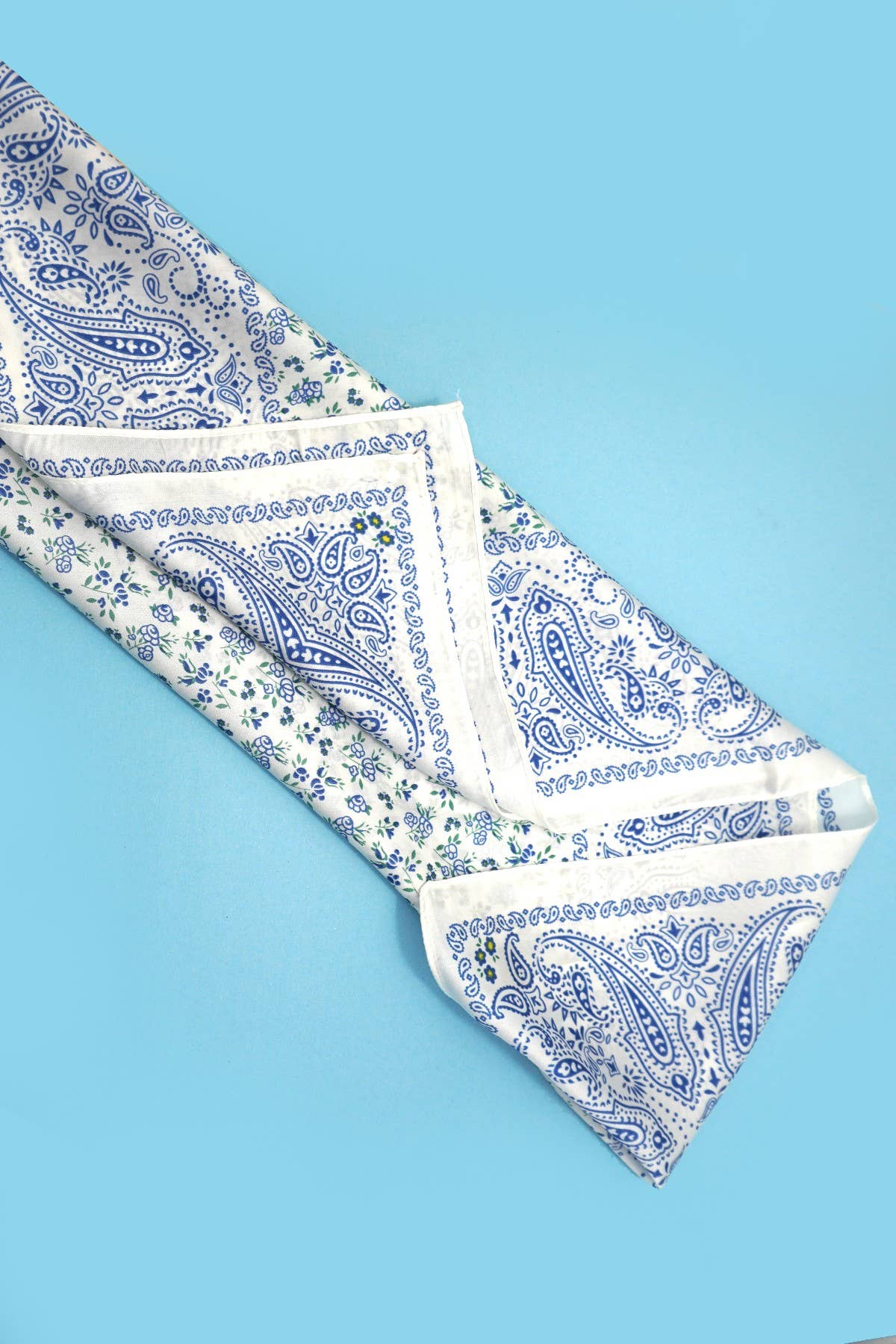 Blue and White Floral Toile Bandana Silk Scarf