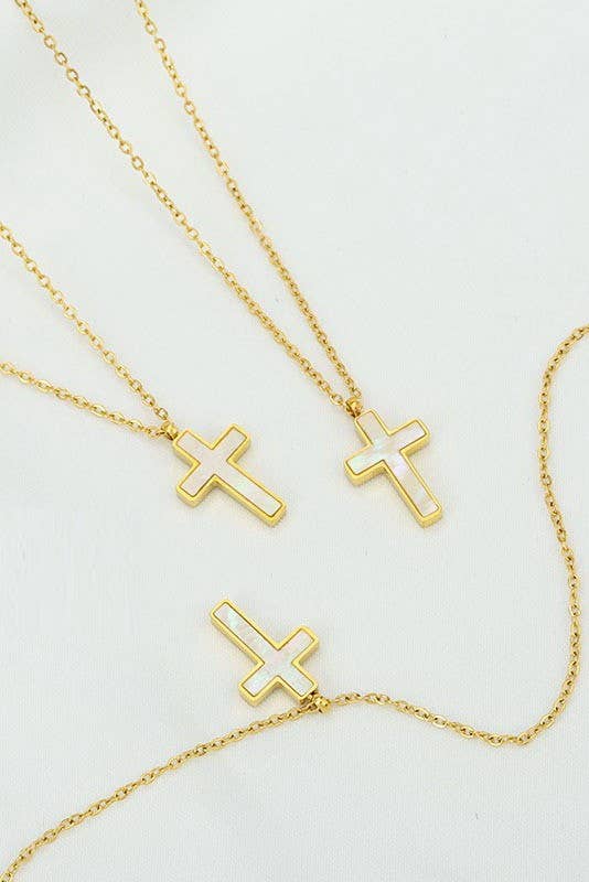 Gold and White Cross Necklace