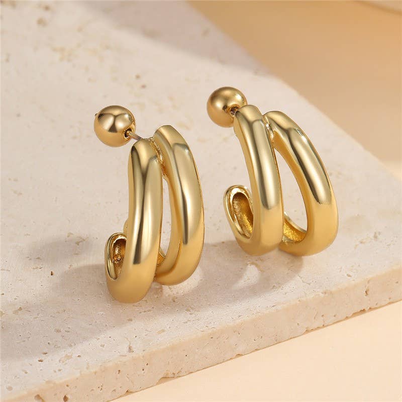 Gold Double-Hoop Sculptural Earrings