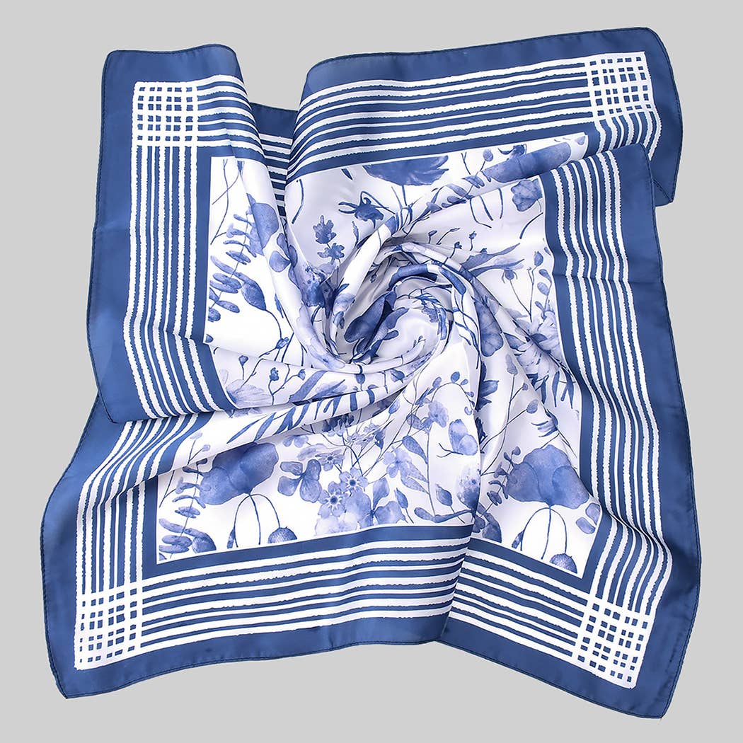 Blue and White Floral Silk Scarf