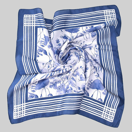 Blue and White Floral Silk Scarf