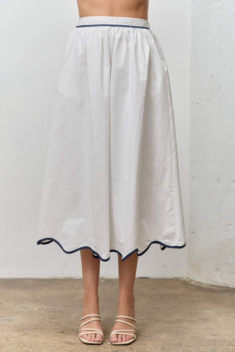 White Scallop Midi Skirt Plus