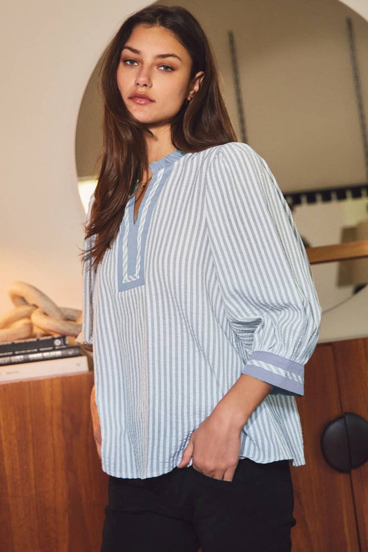 Blue Striped Woven Blouse