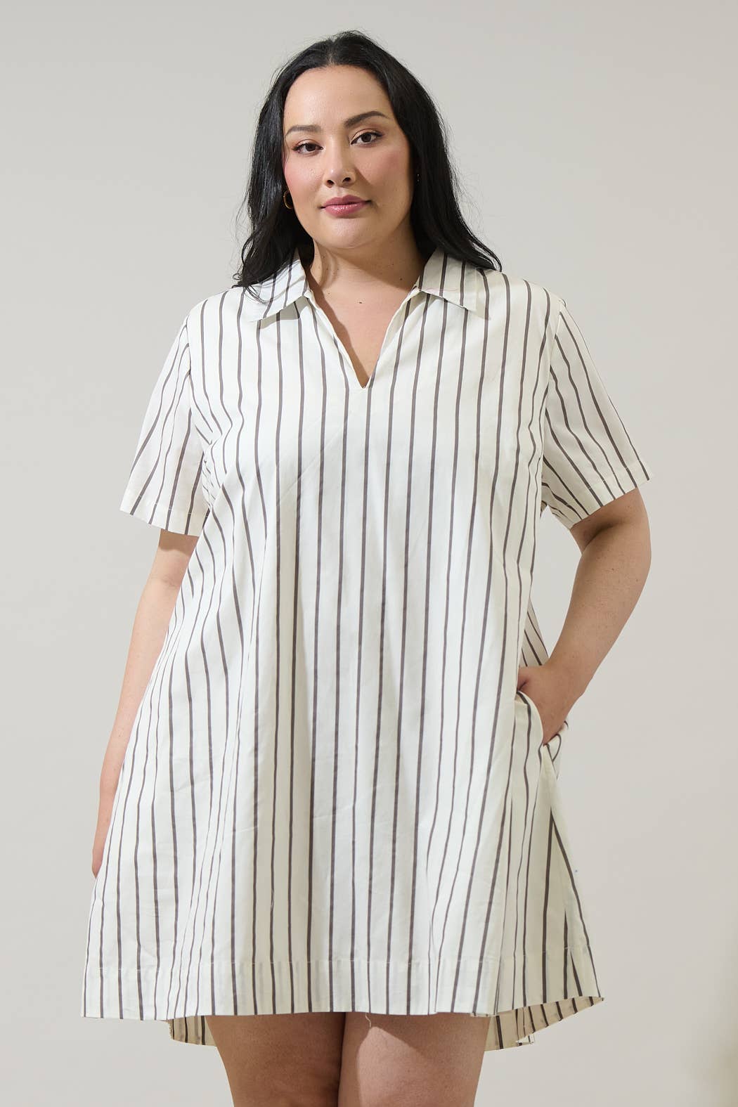 Sugarlips White Striped Mini Dress Plus