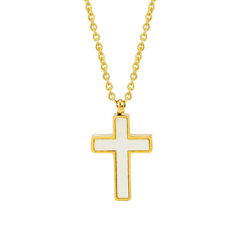 Gold and White Cross Necklace
