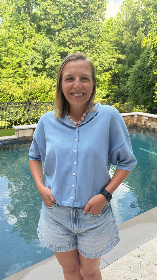 Carolina Blue Short-Sleeve Cardigan