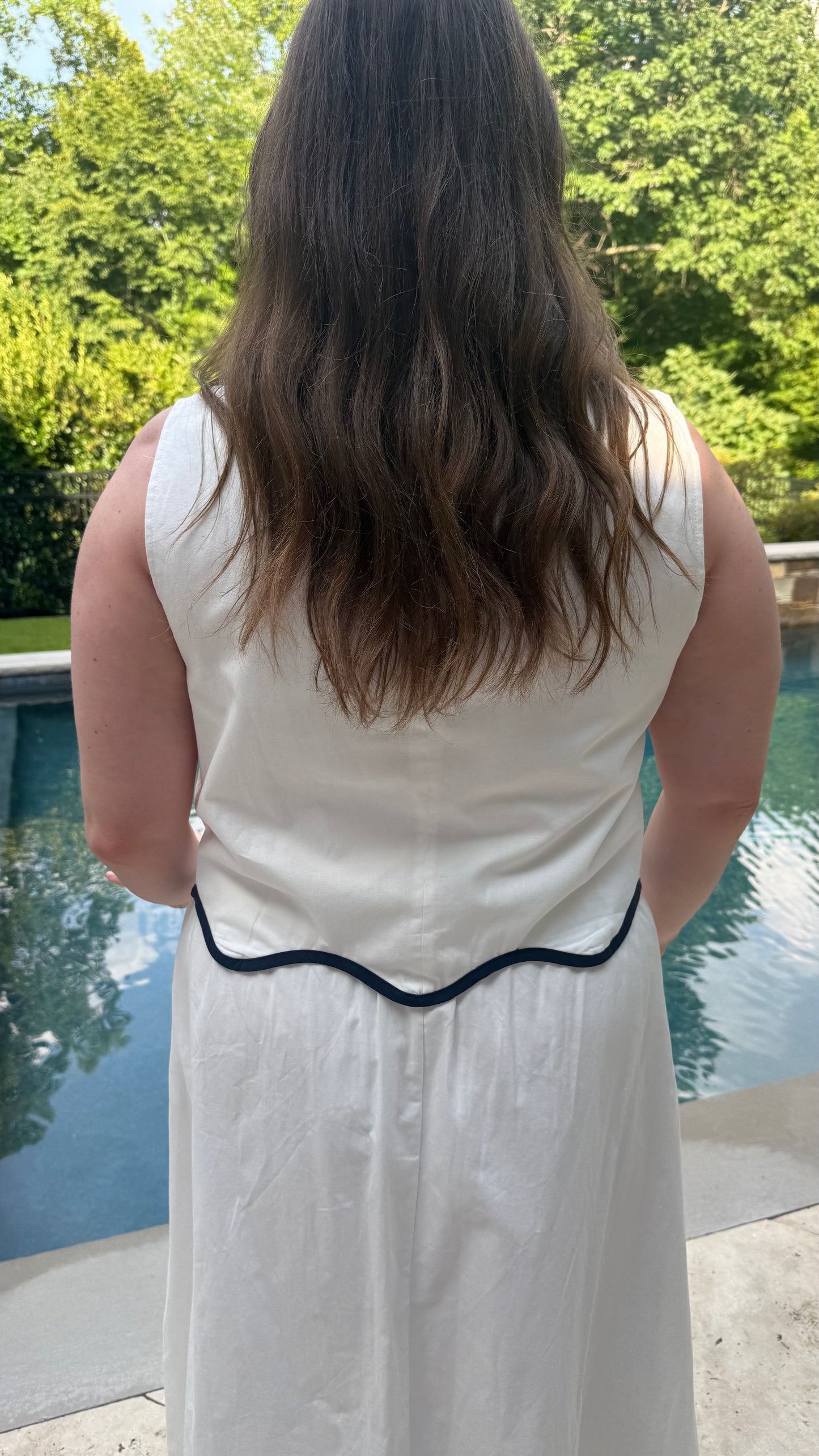 White Scallop Button Up Top