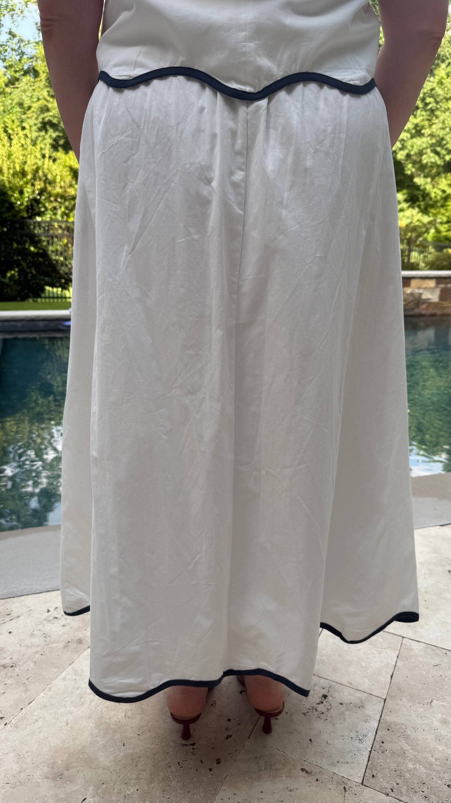 White Scallop Midi Skirt Plus