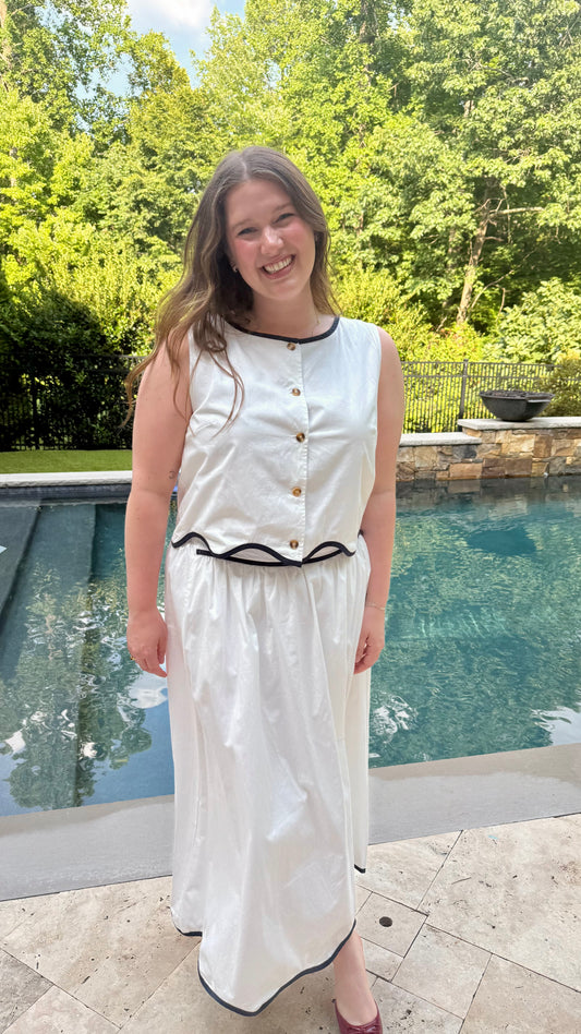 White Scallop Button Up Top