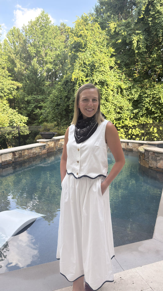 White Scallop Midi Skirt