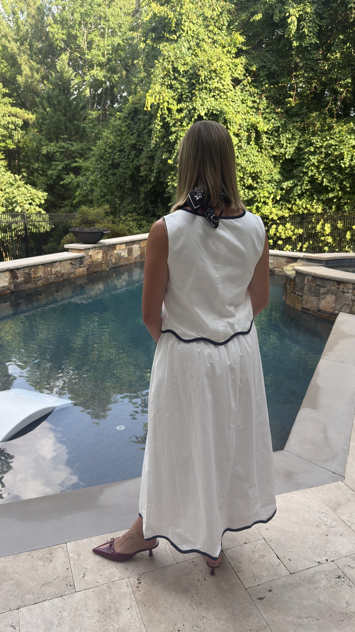 White Scallop Midi Skirt