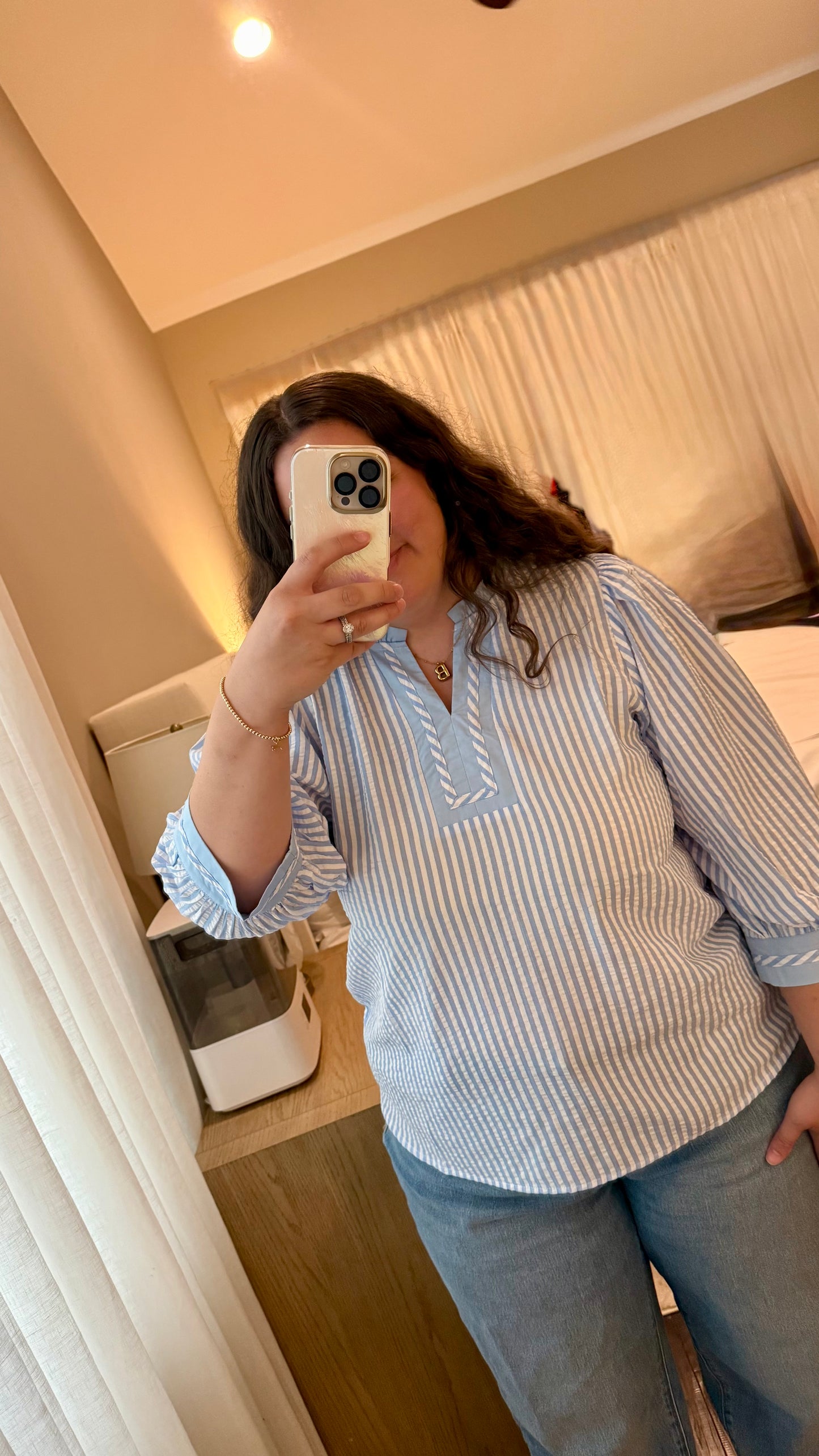 Blue Striped Woven Blouse Plus
