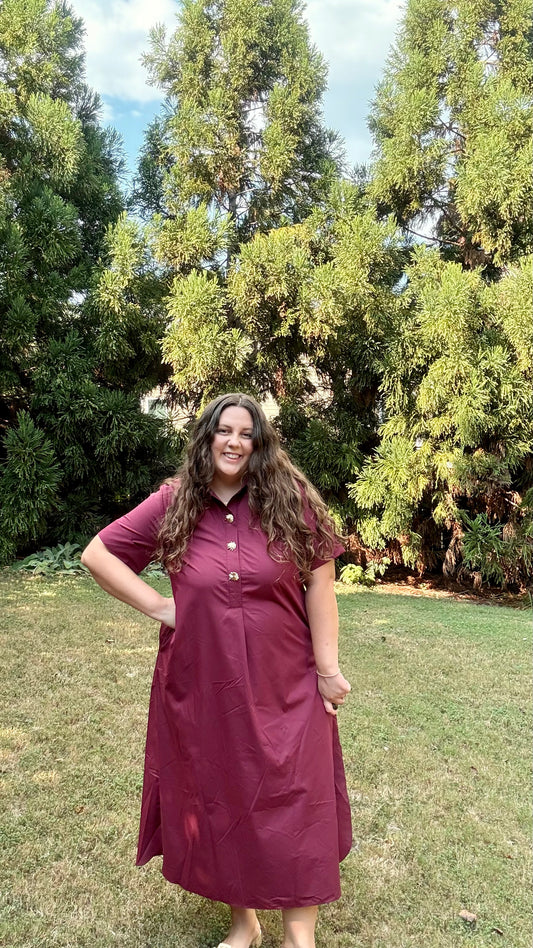 Wine Collared Midi Dress