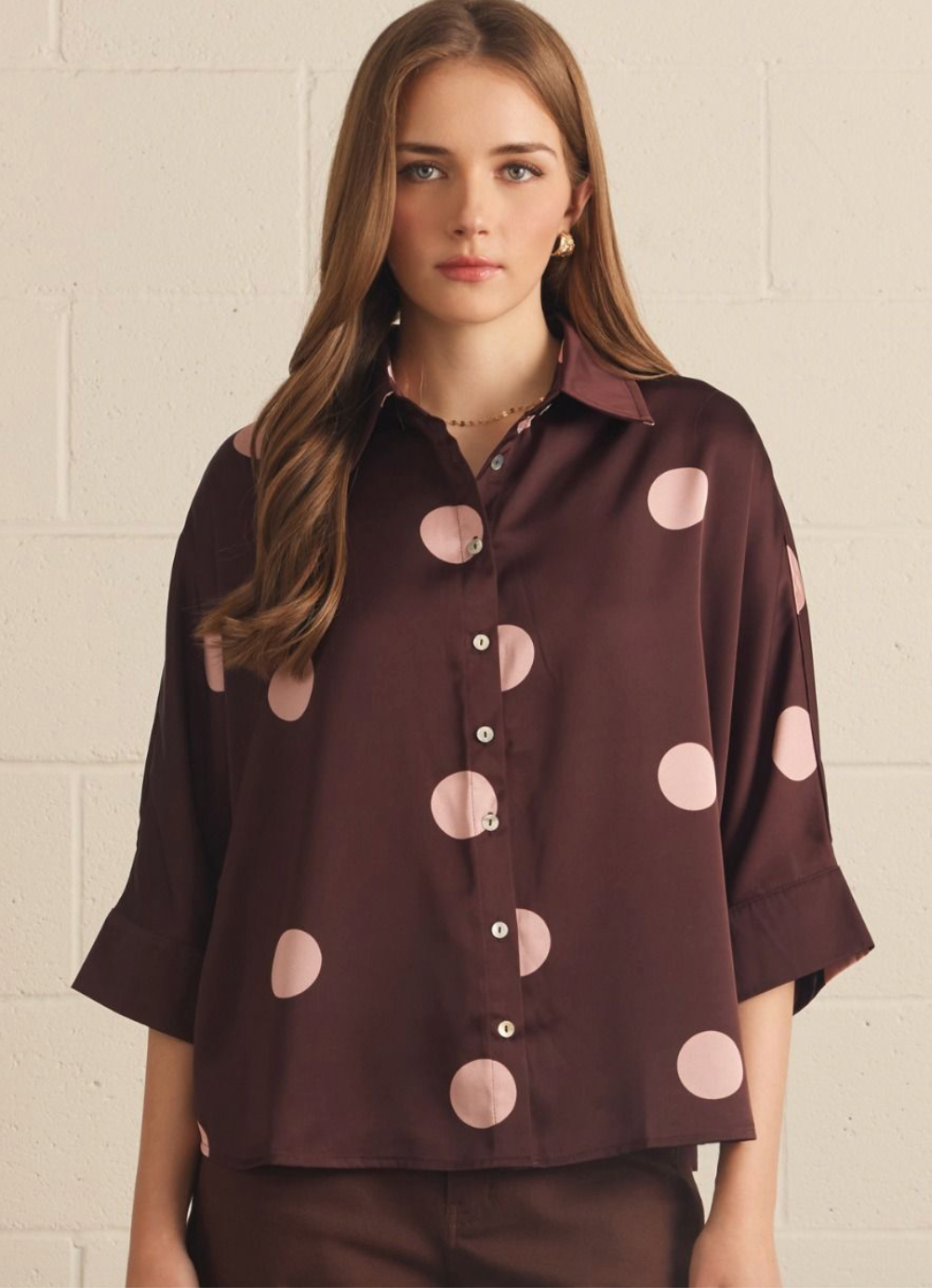 Burgundy Polka Dot Top - B. Laine