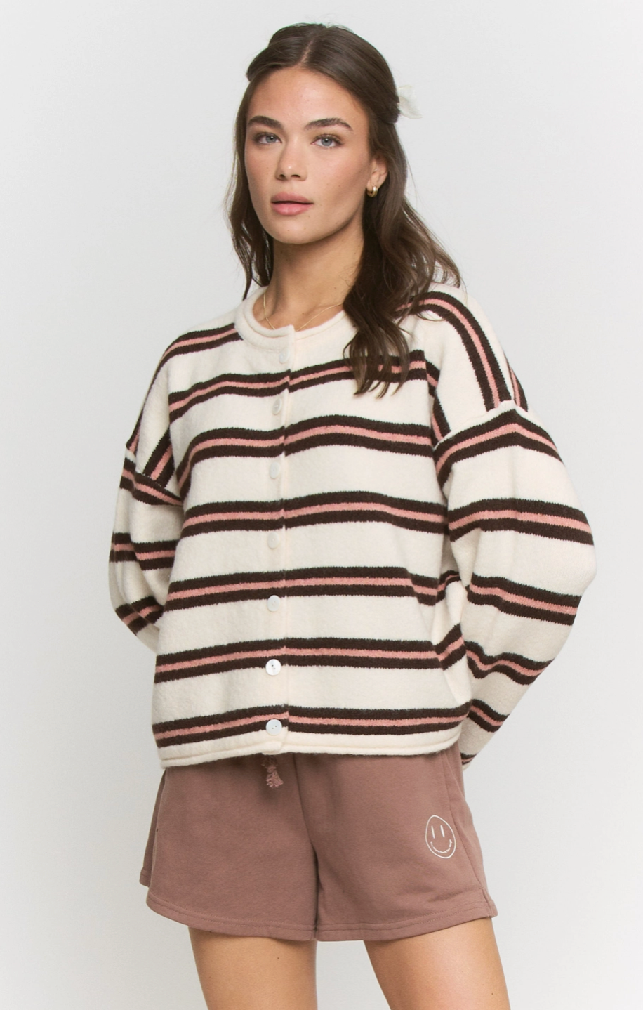 Striped Knit Cardigan Plus - B. Laine