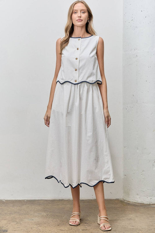 White Scallop Button Up Top