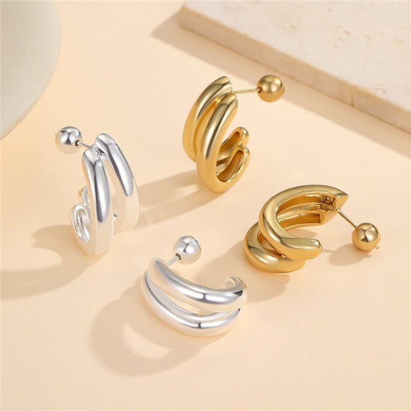 Gold Double-Hoop Sculptural Earrings