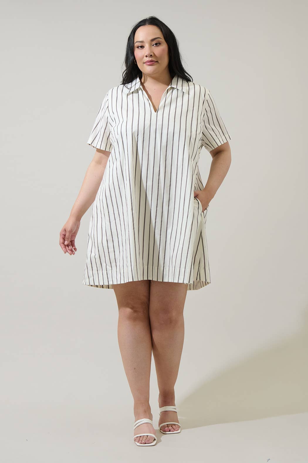 Sugarlips White Striped Mini Dress Plus
