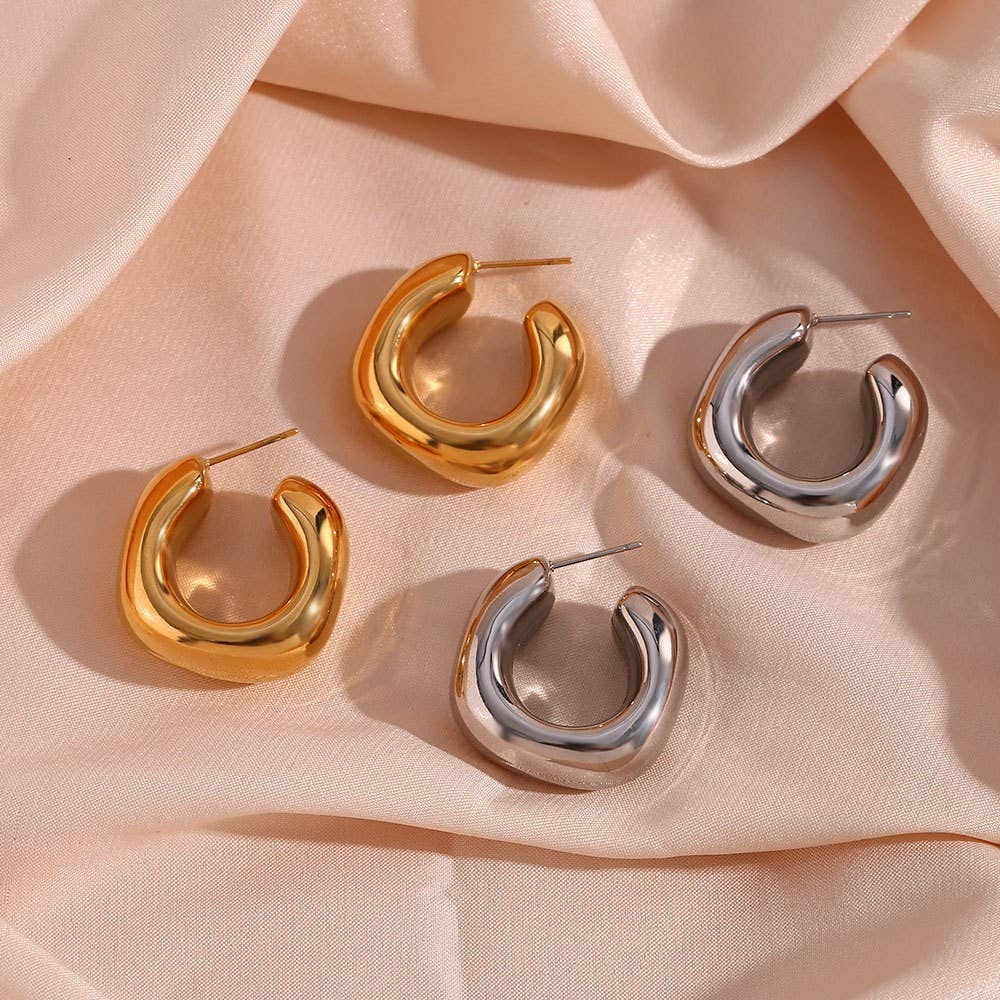 Gold Bubble Square Hoop Earrings