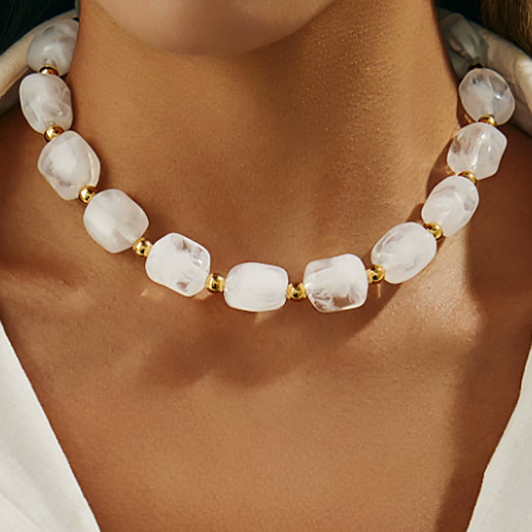 White Pearl Acrylic Beaded Necklace