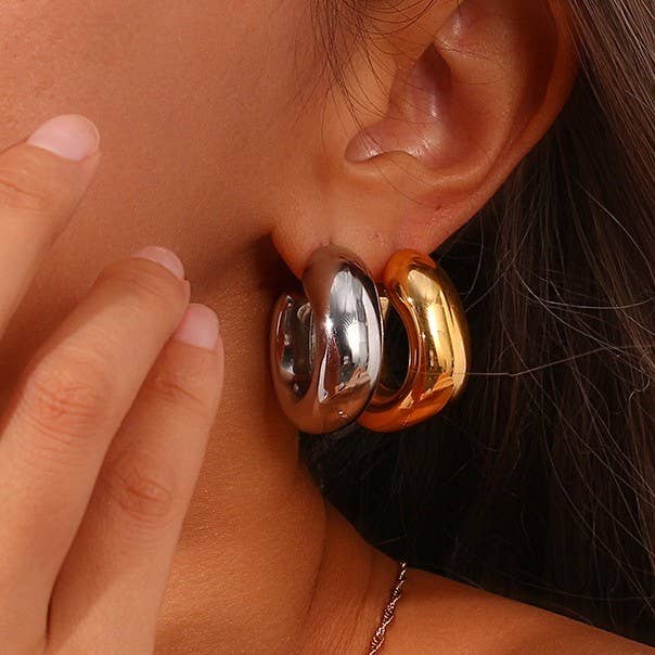Gold Bubble Square Hoop Earrings