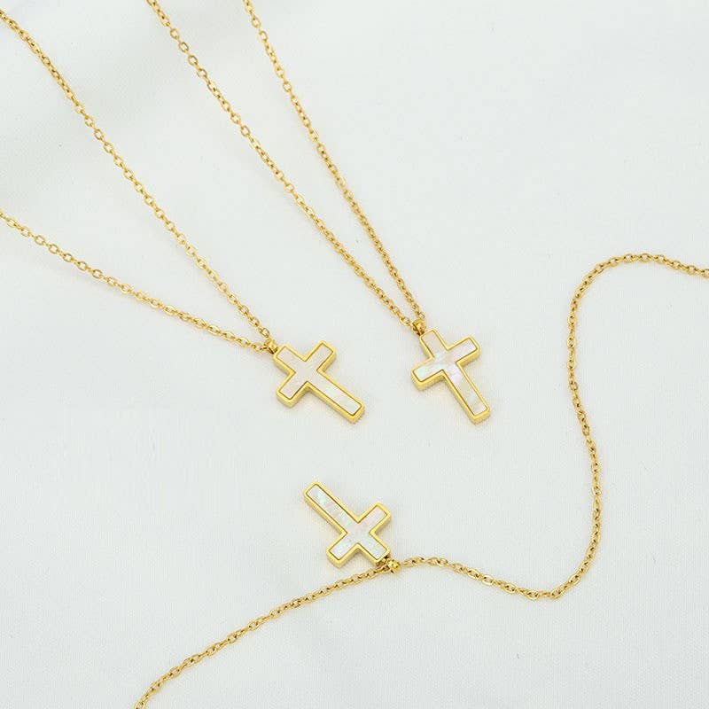 Gold and White Cross Necklace