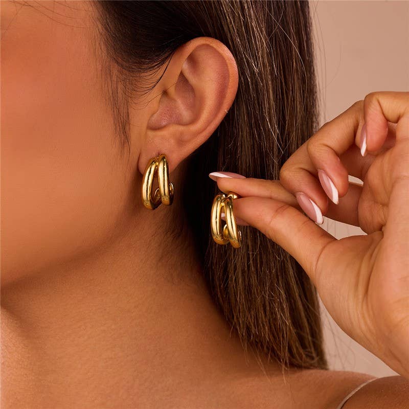 Gold Double-Hoop Sculptural Earrings
