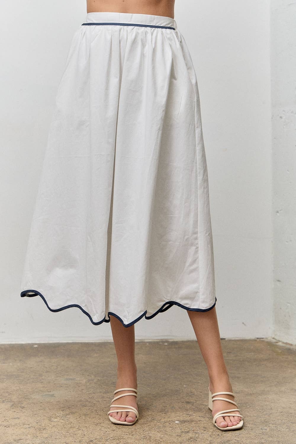 White Scallop Midi Skirt