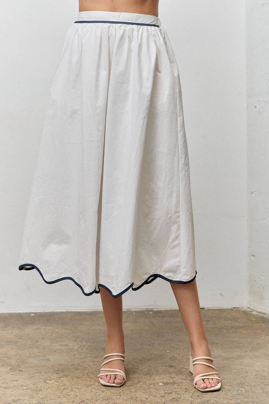 White Scallop Midi Skirt