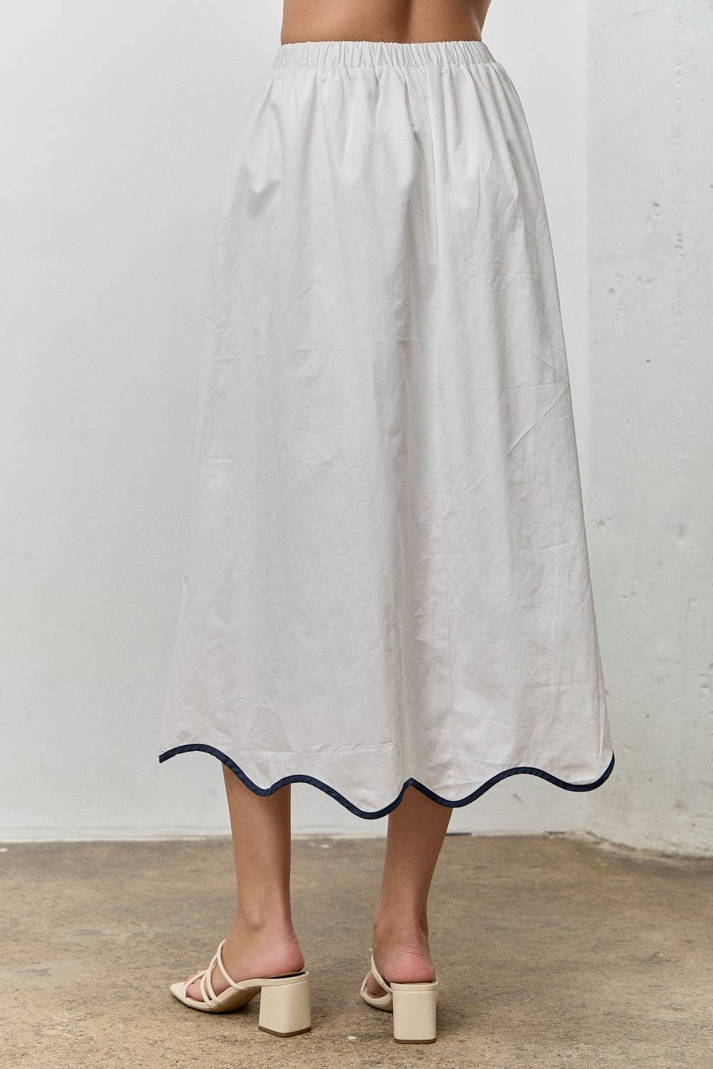 White Scallop Midi Skirt Plus