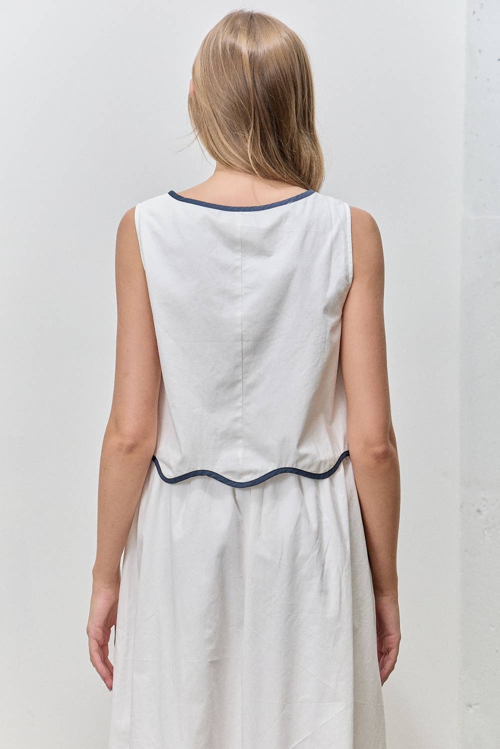 White Scallop Button Up Top
