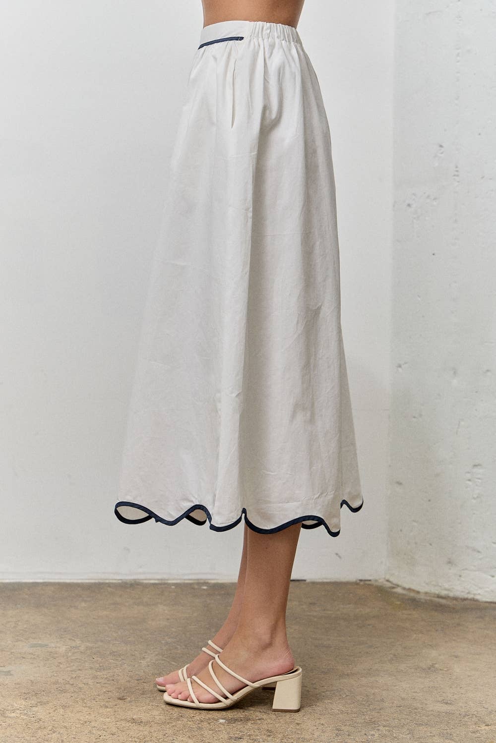 White Scallop Midi Skirt