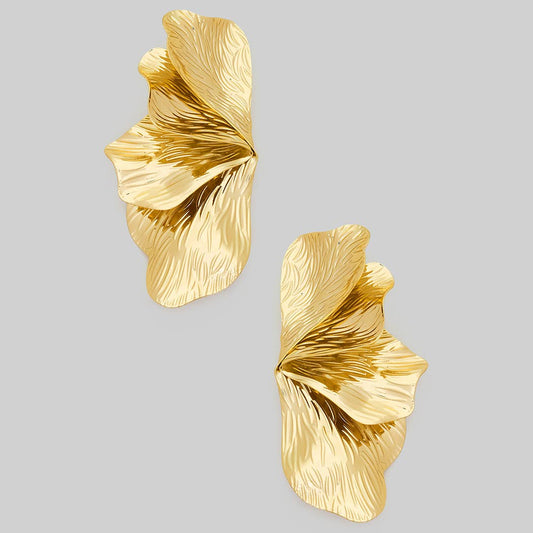 Leaf Petal Drop Gold Earrings
